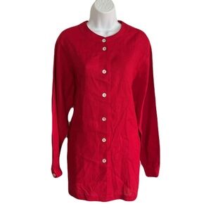 Vintage Nira Nira Red 100% Linen Button Down Tunic, Size L